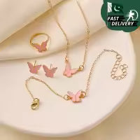 1Set Fashion Exquisite Simple Versatile Butterfly Necklace Bracelet Earrings Ring For Women Girls Wedding Party Jewelry Set